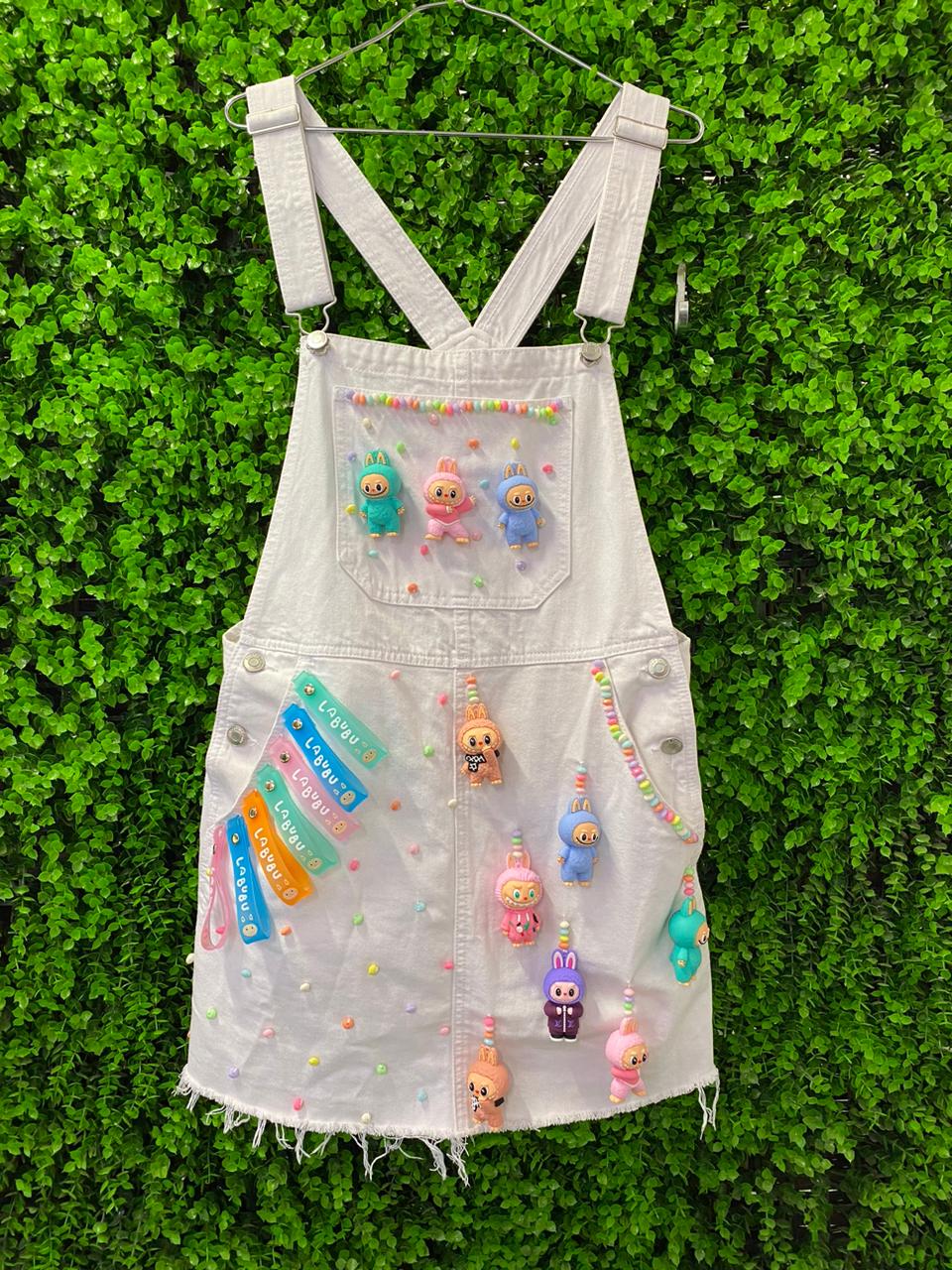 One-of-a-Kind Labubu Embellished Denim Pinafore Dress