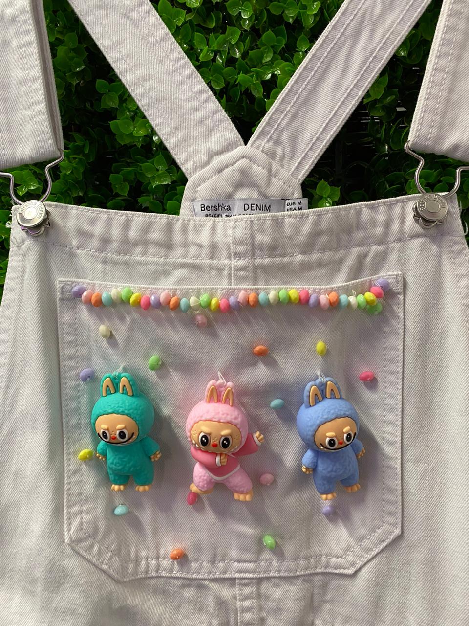 One-of-a-Kind Labubu Embellished Denim Pinafore Dress