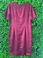 Merien Hall Burgundy Satin-Effect Midi Dress