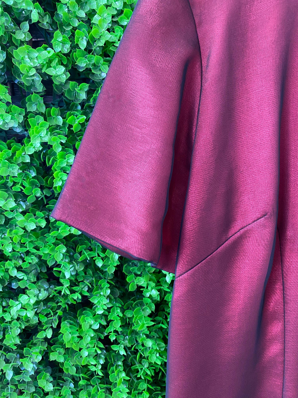 Merien Hall Burgundy Satin-Effect Midi Dress