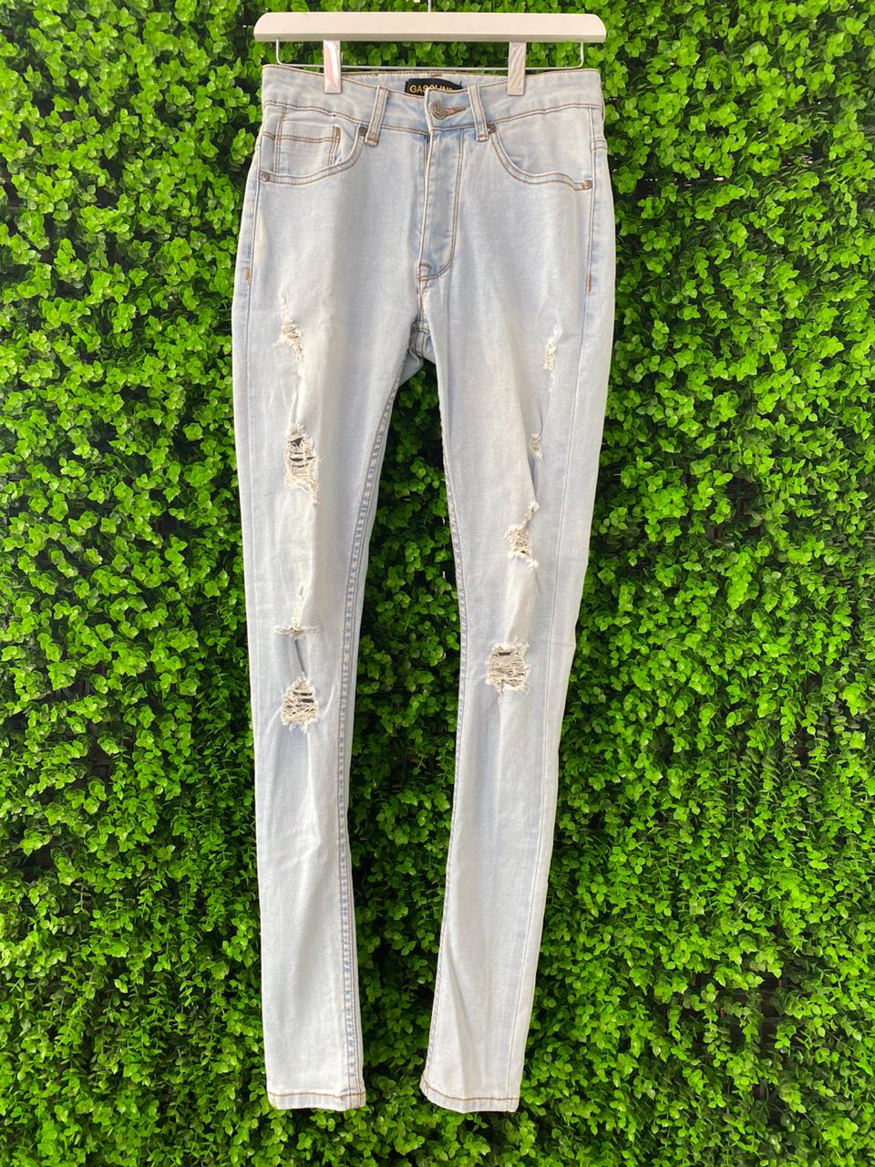 Gasoline Light-Wash Distressed Slim-Fit Jeans