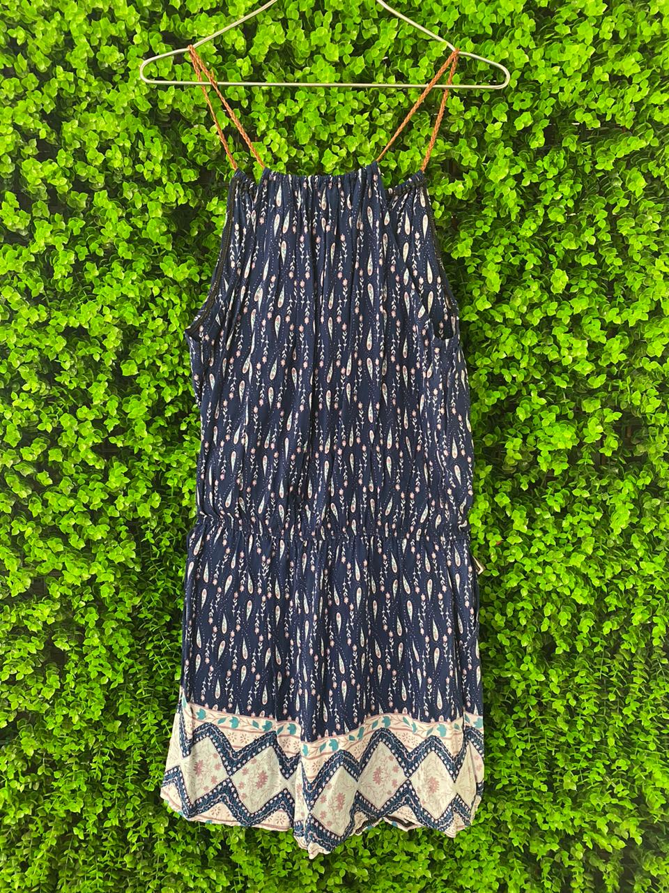 Navy Boho Print Jumpsuit with Pockets