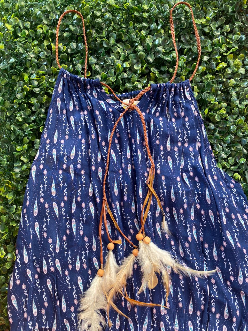 Navy Boho Print Jumpsuit with Pockets