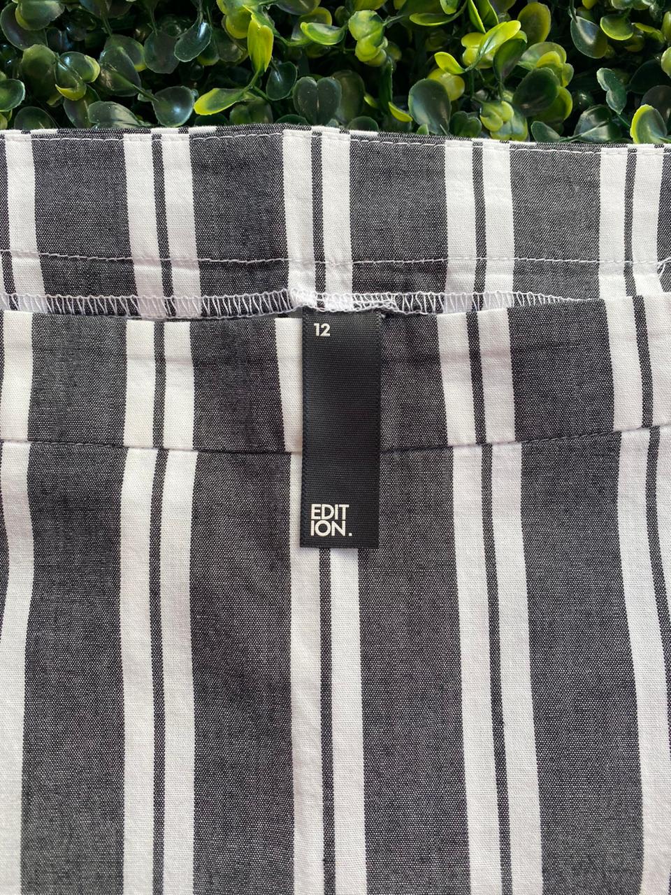 Black and White Striped Asymmetrical Midi Skirt