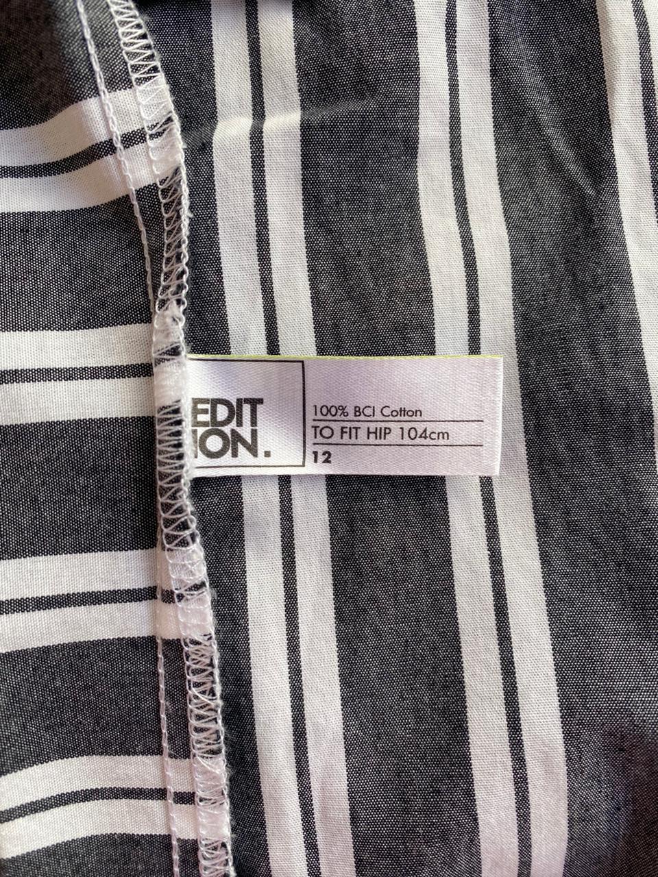 Black and White Striped Asymmetrical Midi Skirt
