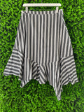 Black and White Striped Asymmetrical Midi Skirt