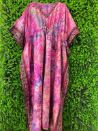 Pink Abstract Floral Silk Kaftan Maxi Dress
