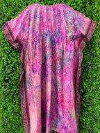 Pink Abstract Floral Silk Kaftan Maxi Dress