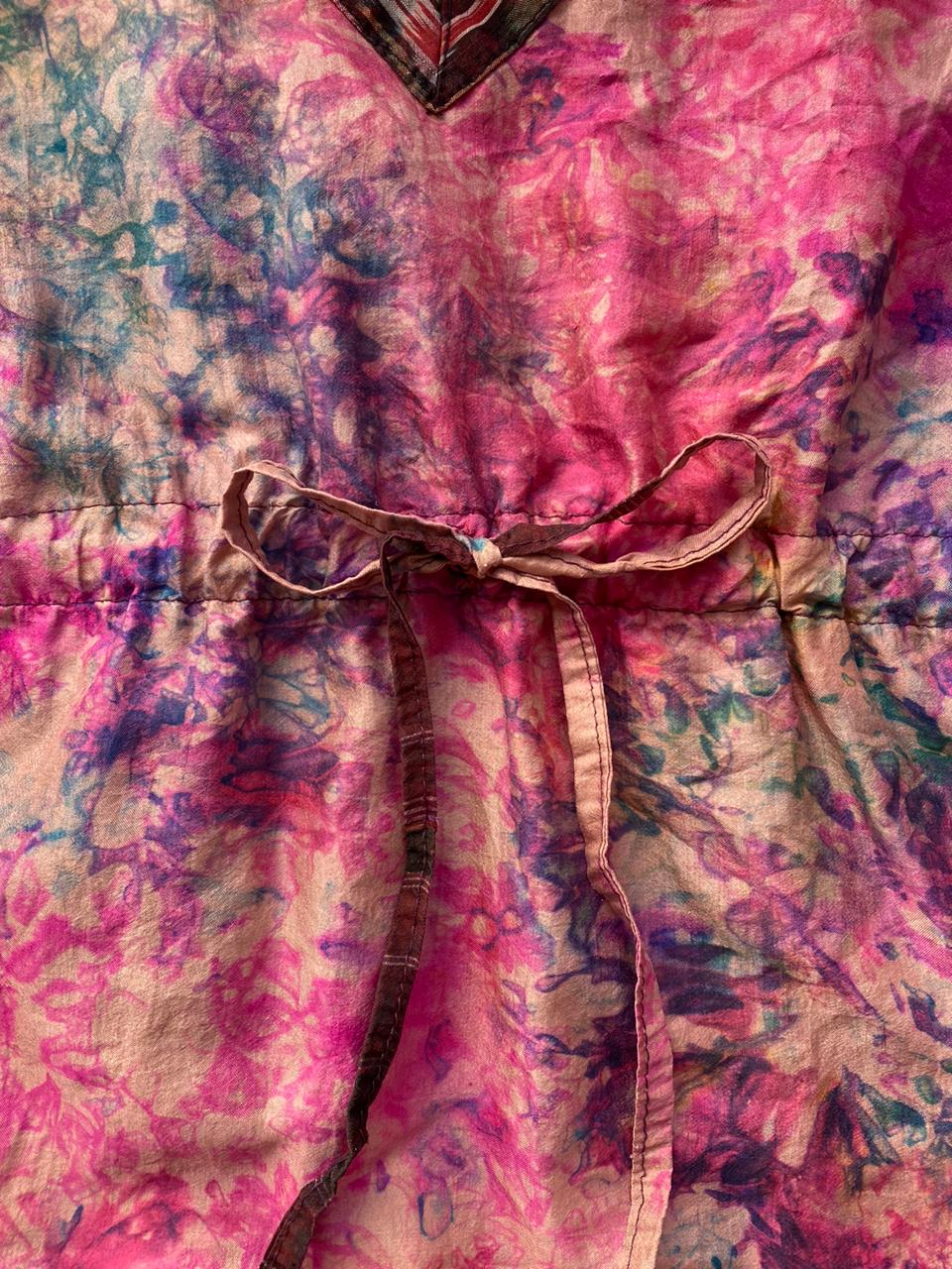 Pink Abstract Floral Silk Kaftan Maxi Dress