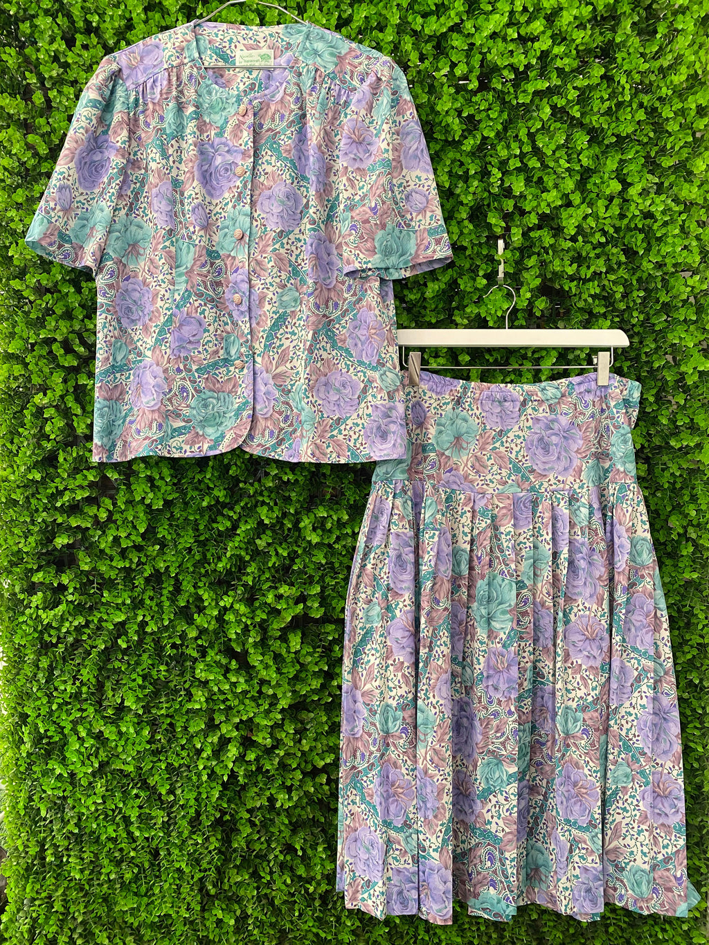 Vintage Nuvelle by Rosecraft Floral Two-Piece Skirt Set