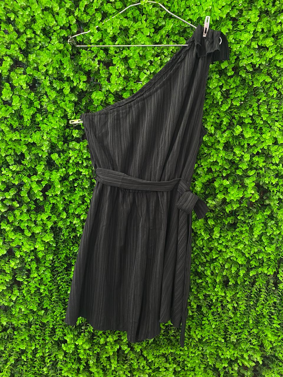 Black One-Shoulder Belted Jumpsuit