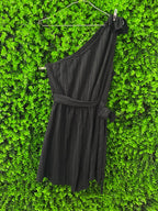 Black One-Shoulder Belted Jumpsuit