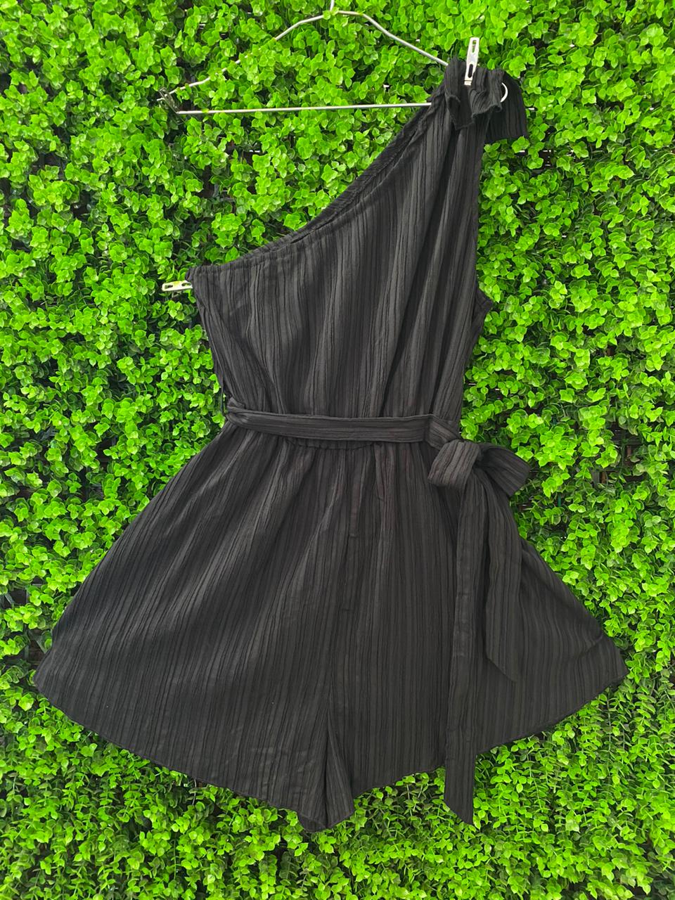 Black One-Shoulder Belted Jumpsuit