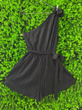 Black One-Shoulder Belted Jumpsuit