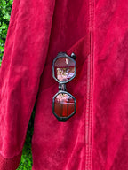 Deep Red Suede-Effect Longline Coat