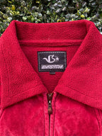 Deep Red Suede-Effect Longline Coat
