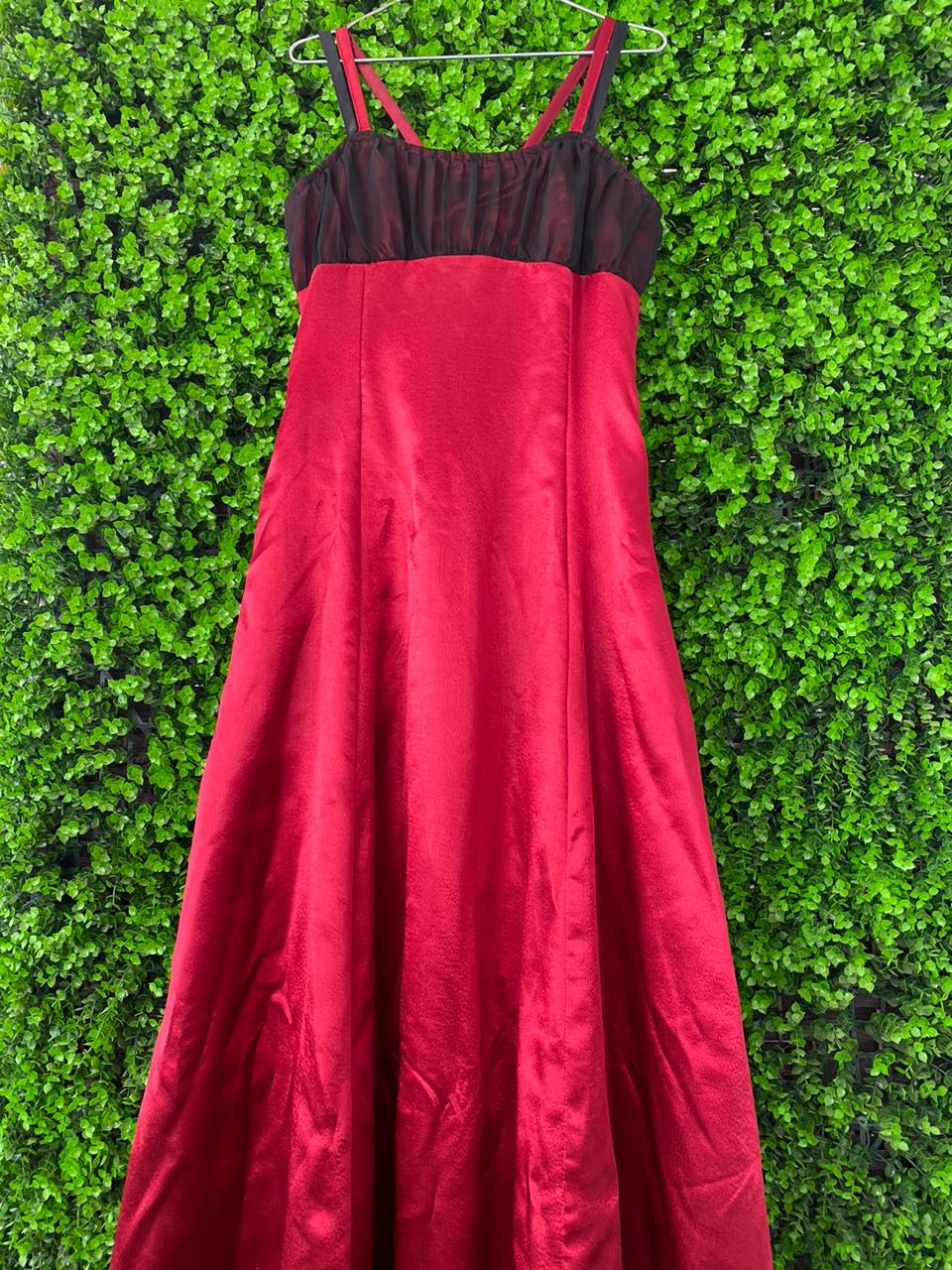 Red and Black Satin Formal Maxi Dress