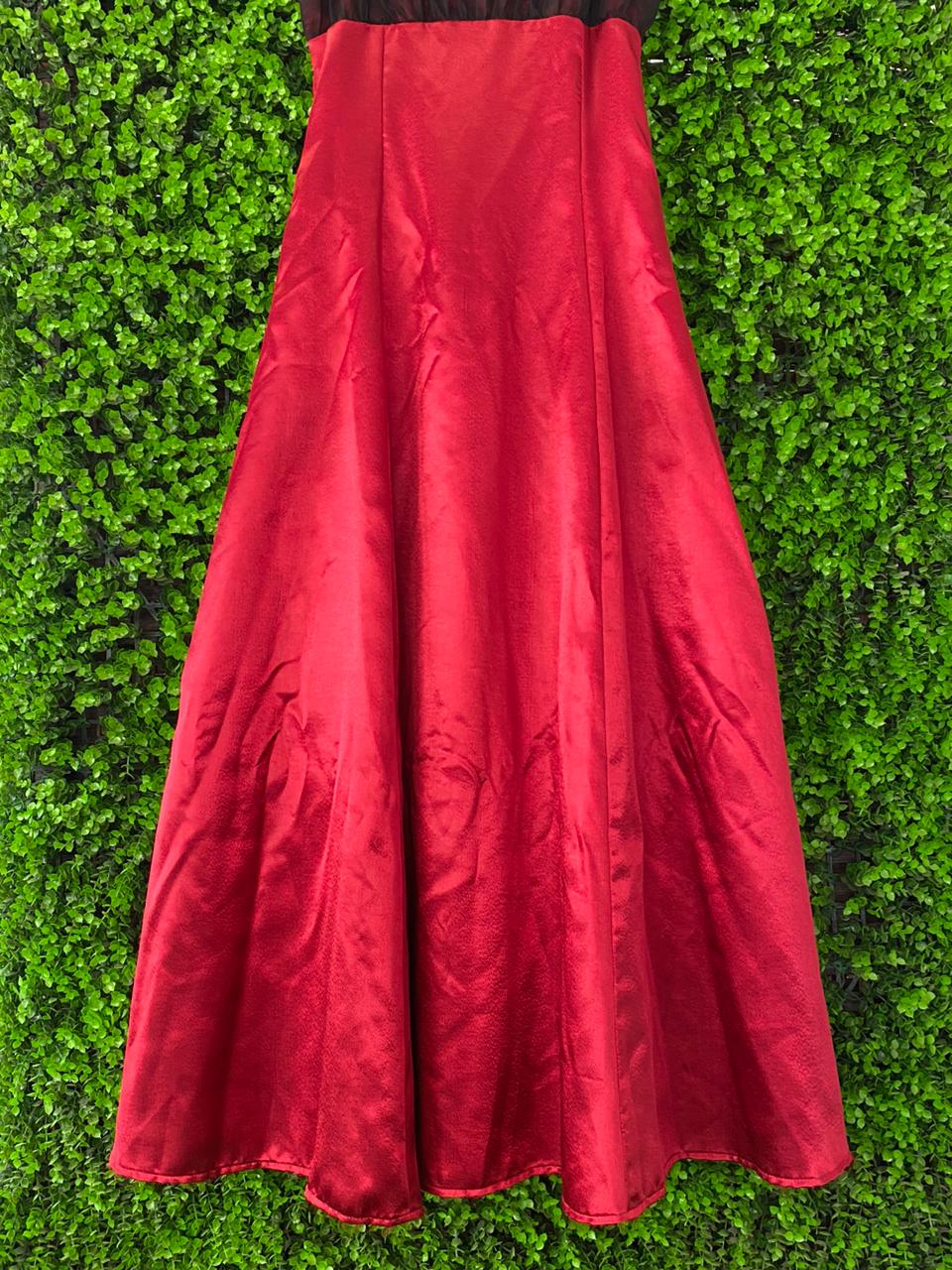 Red and Black Satin Formal Maxi Dress