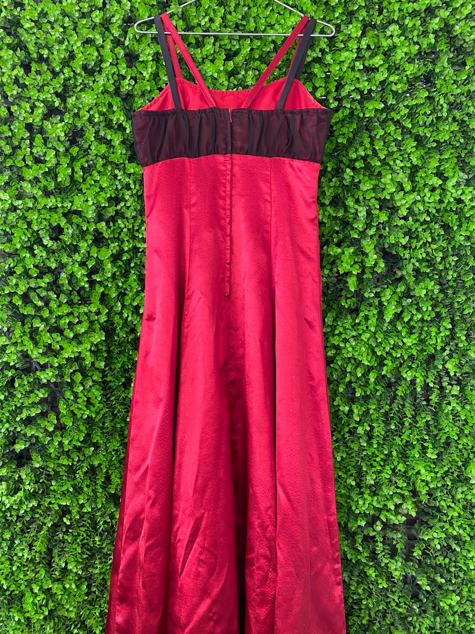 Red and Black Satin Formal Maxi Dress