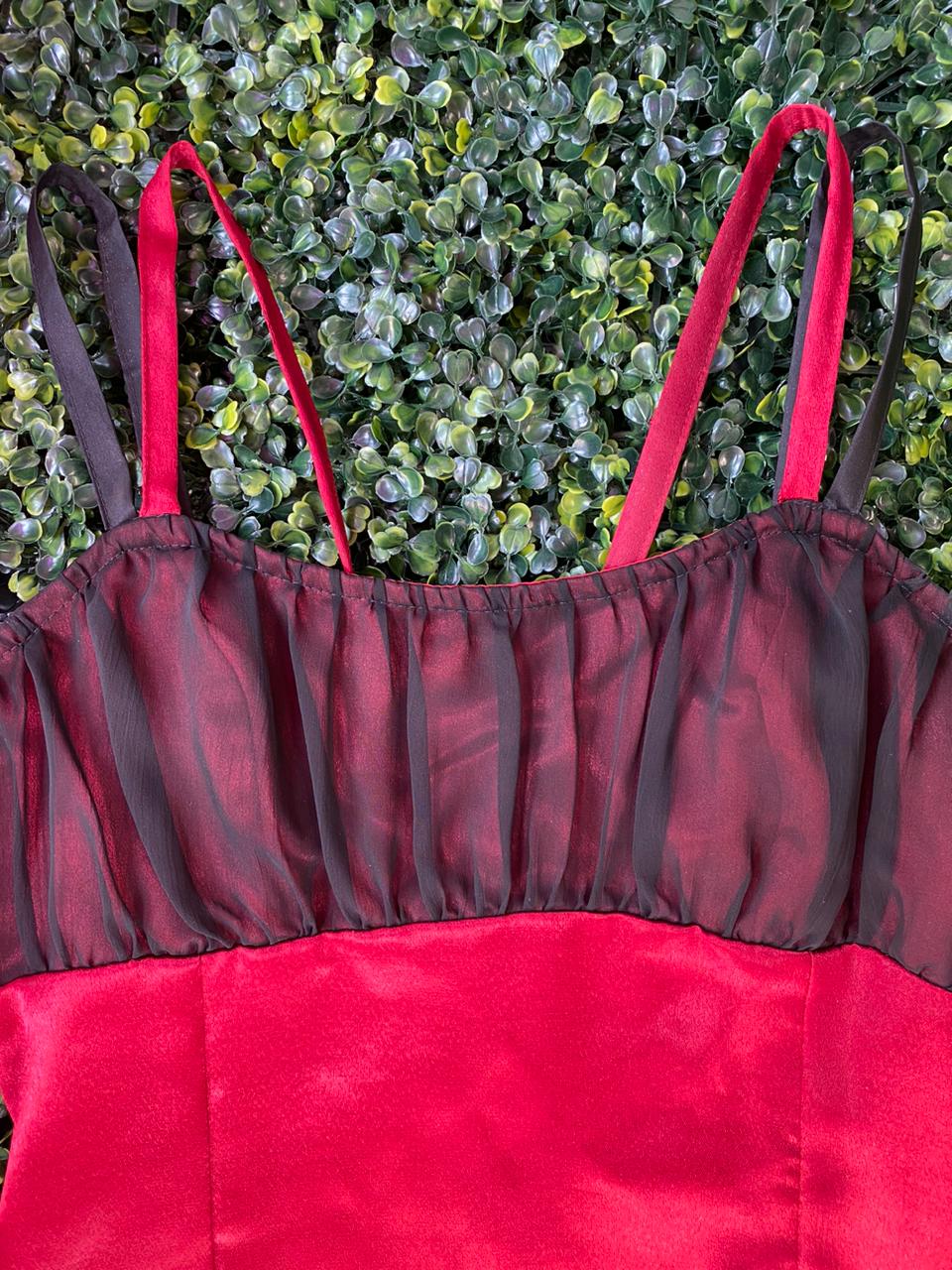Red and Black Satin Formal Maxi Dress
