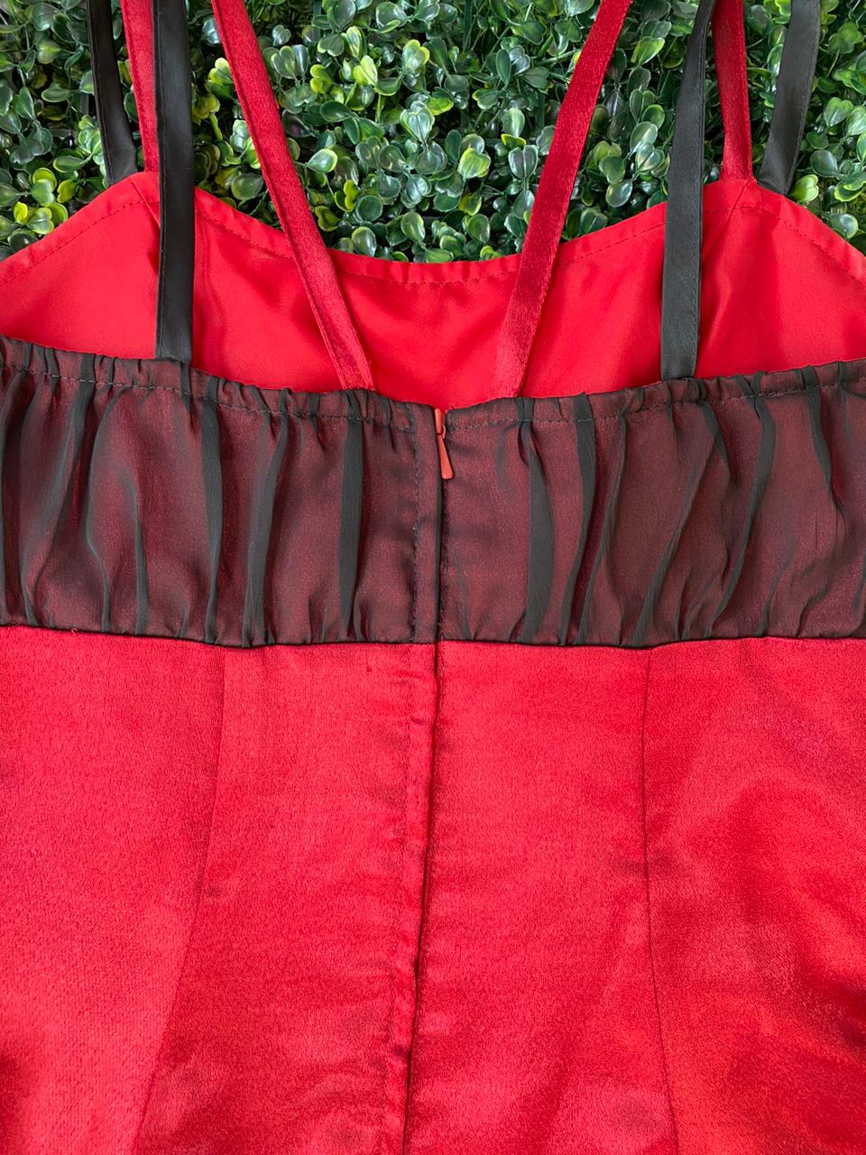 Red and Black Satin Formal Maxi Dress