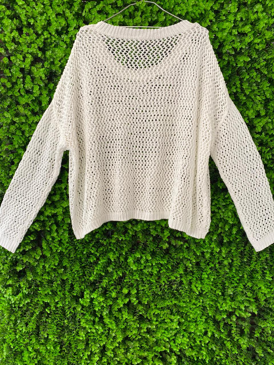 Edition White Open-Knit Sweater