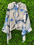 Blue Abstract Print Asymmetrical Blouse