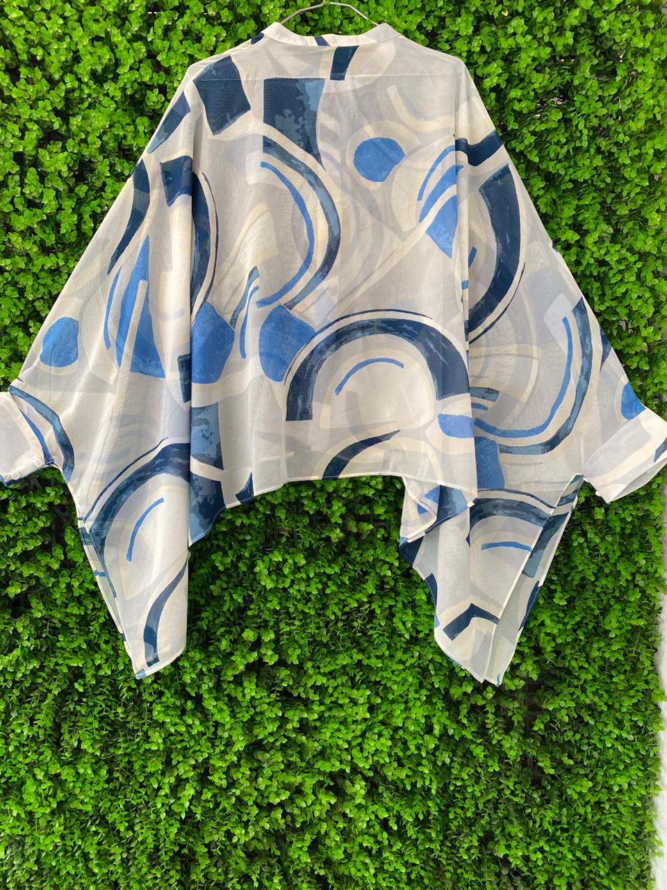 Blue Abstract Print Asymmetrical Blouse