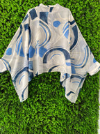 Blue Abstract Print Asymmetrical Blouse