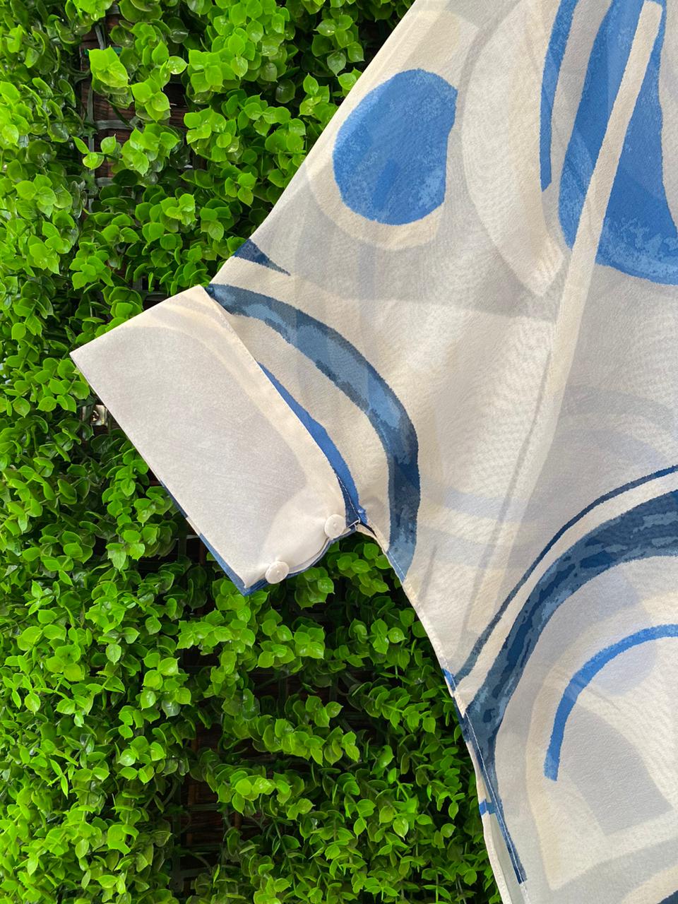 Blue Abstract Print Asymmetrical Blouse