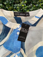 Blue Abstract Print Asymmetrical Blouse