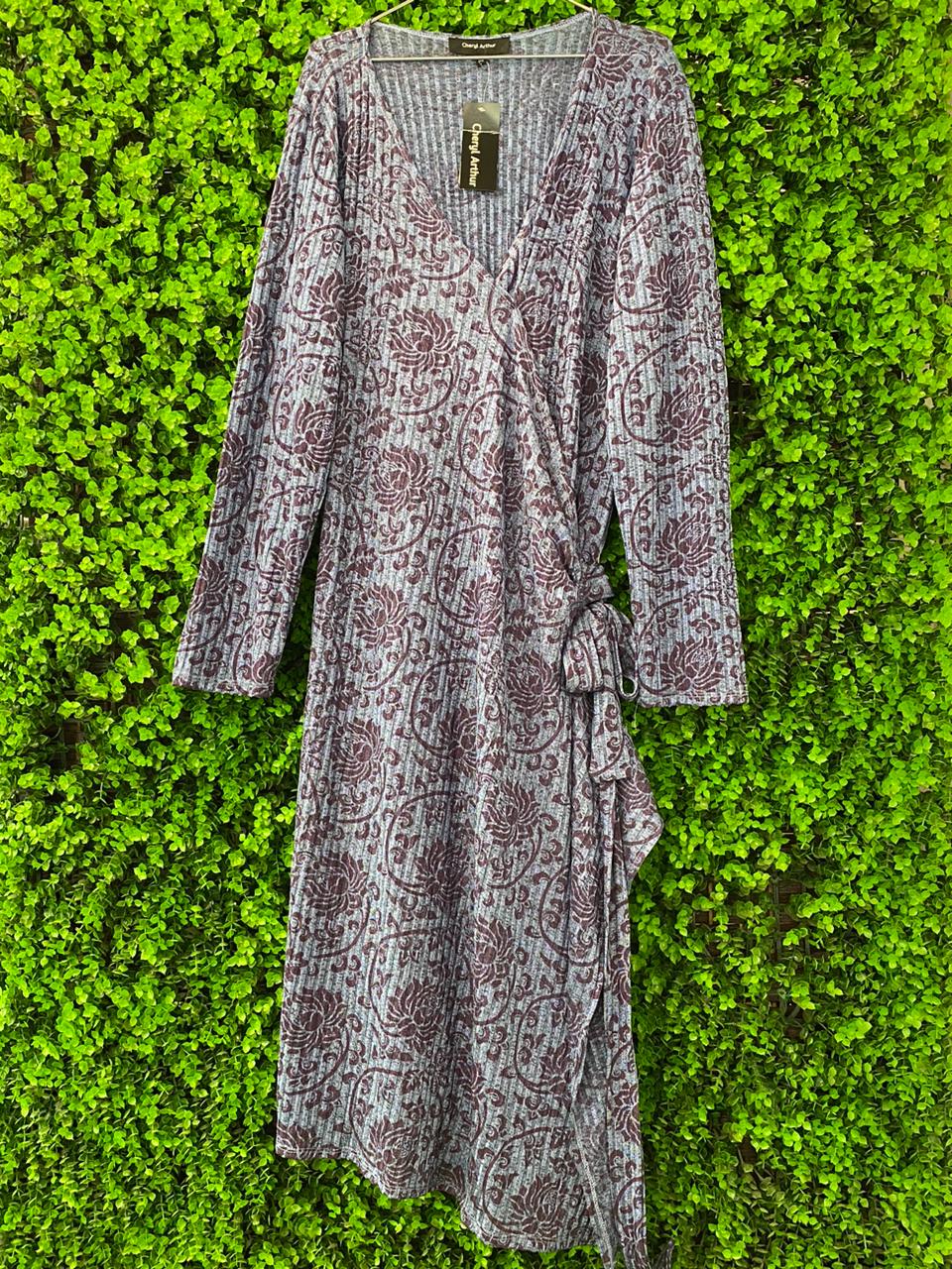Cheryl Arthur Floral Wrap Midi Dress