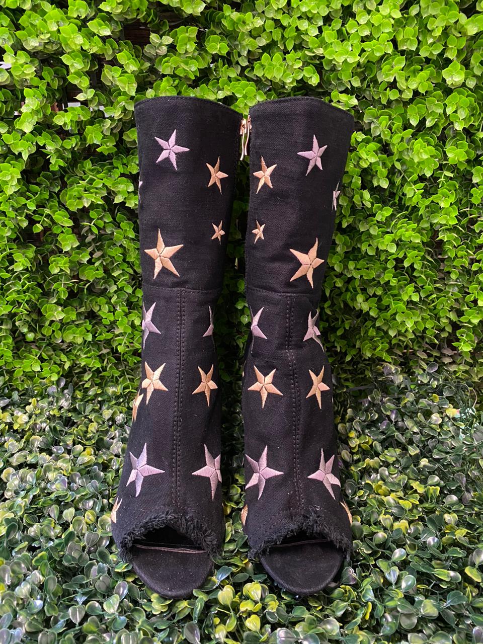 Black Star Print Ankle Boots