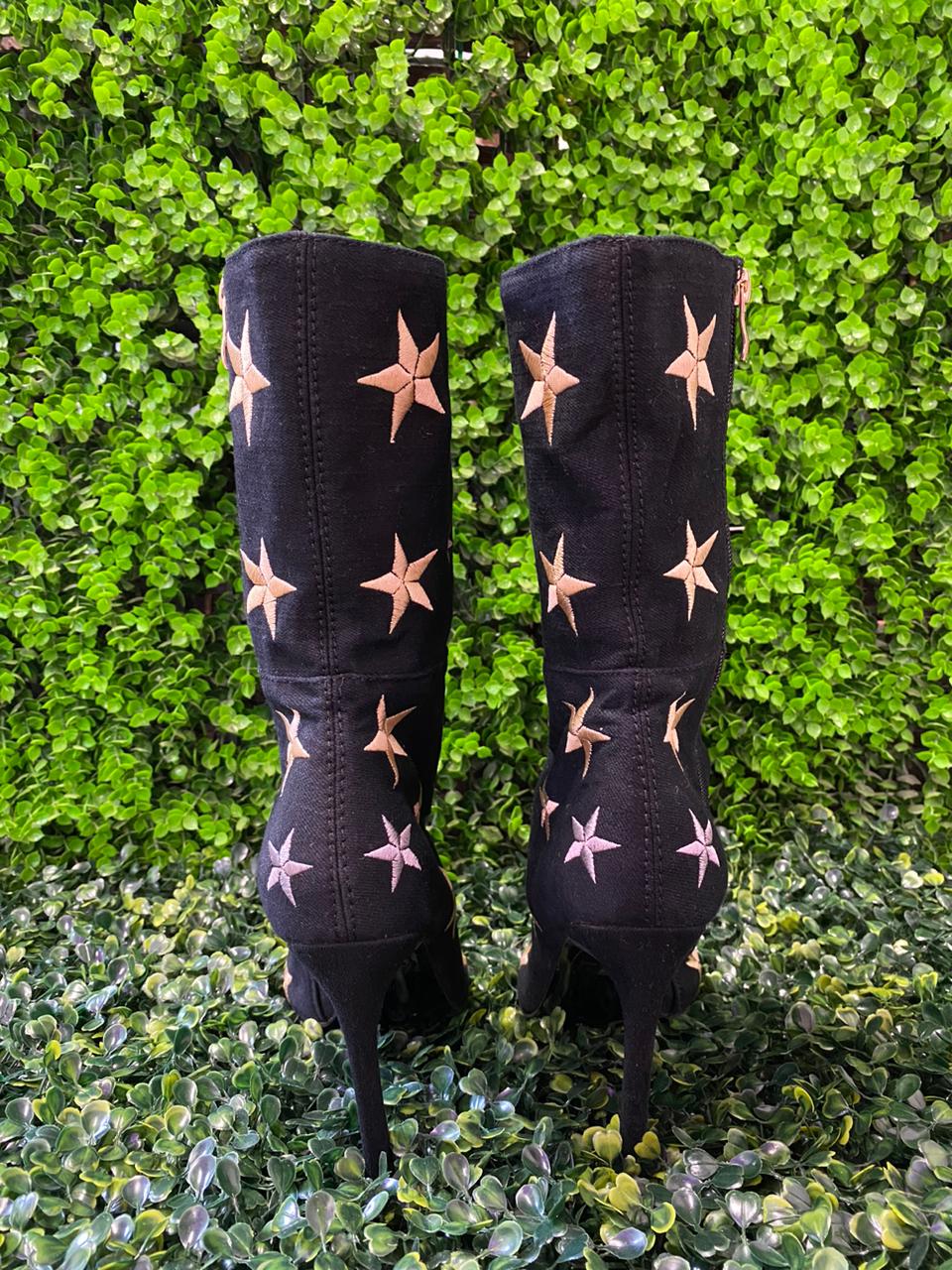 Black Star Print Ankle Boots