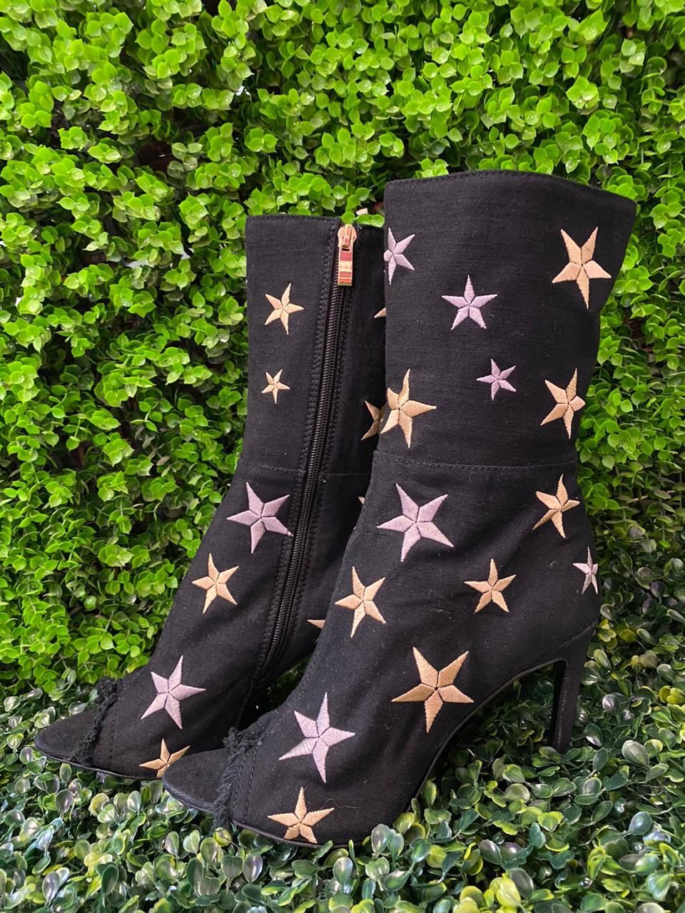 Black Star Print Ankle Boots
