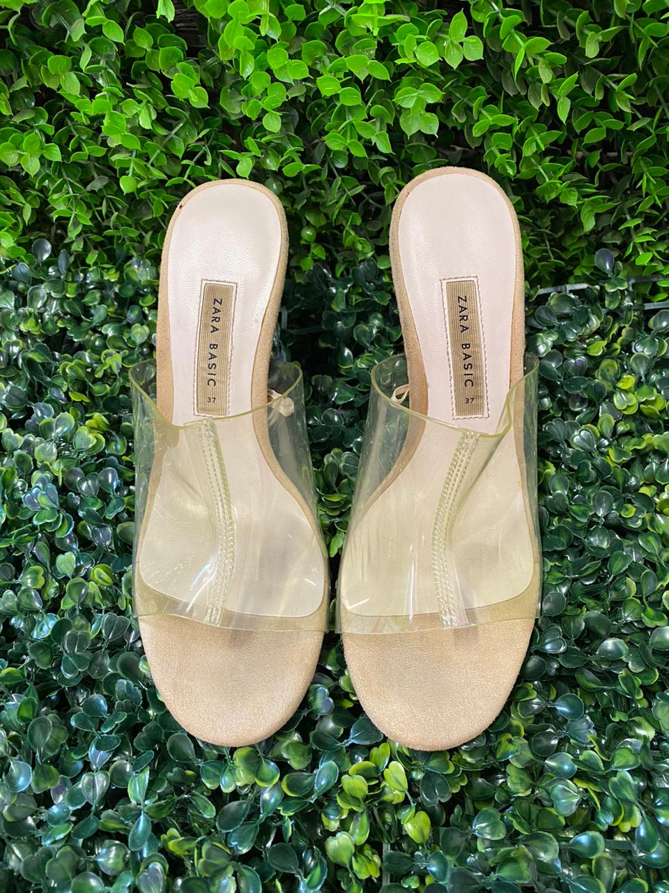 Zara Basic Clear Strap Block Heel Sandals
