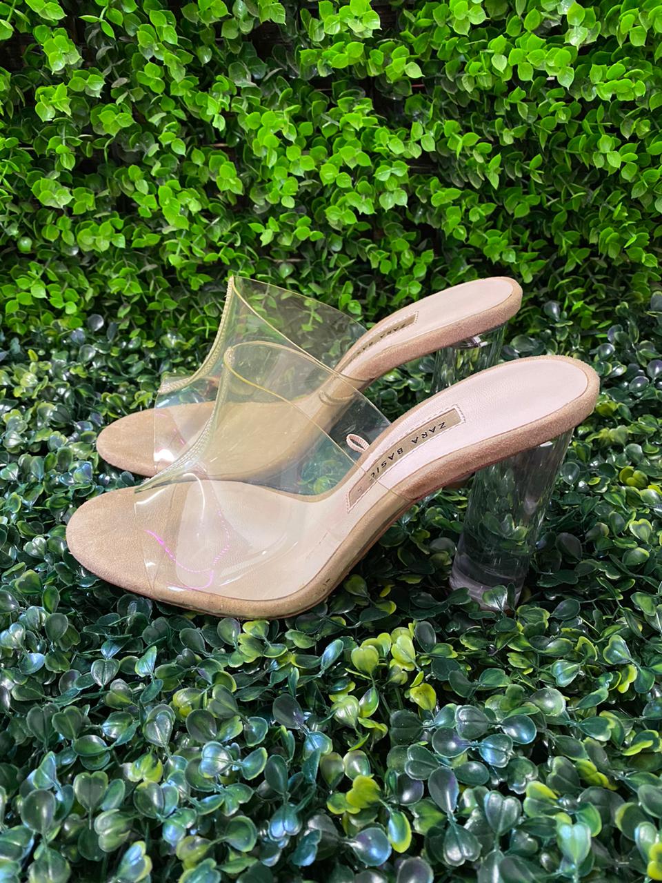 Zara Basic Clear Strap Block Heel Sandals