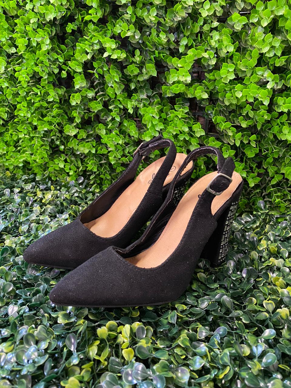 Black Pointed Slingback Heels
