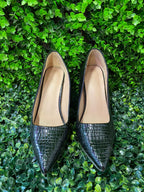 Black Croc-Effect Pointed Heels