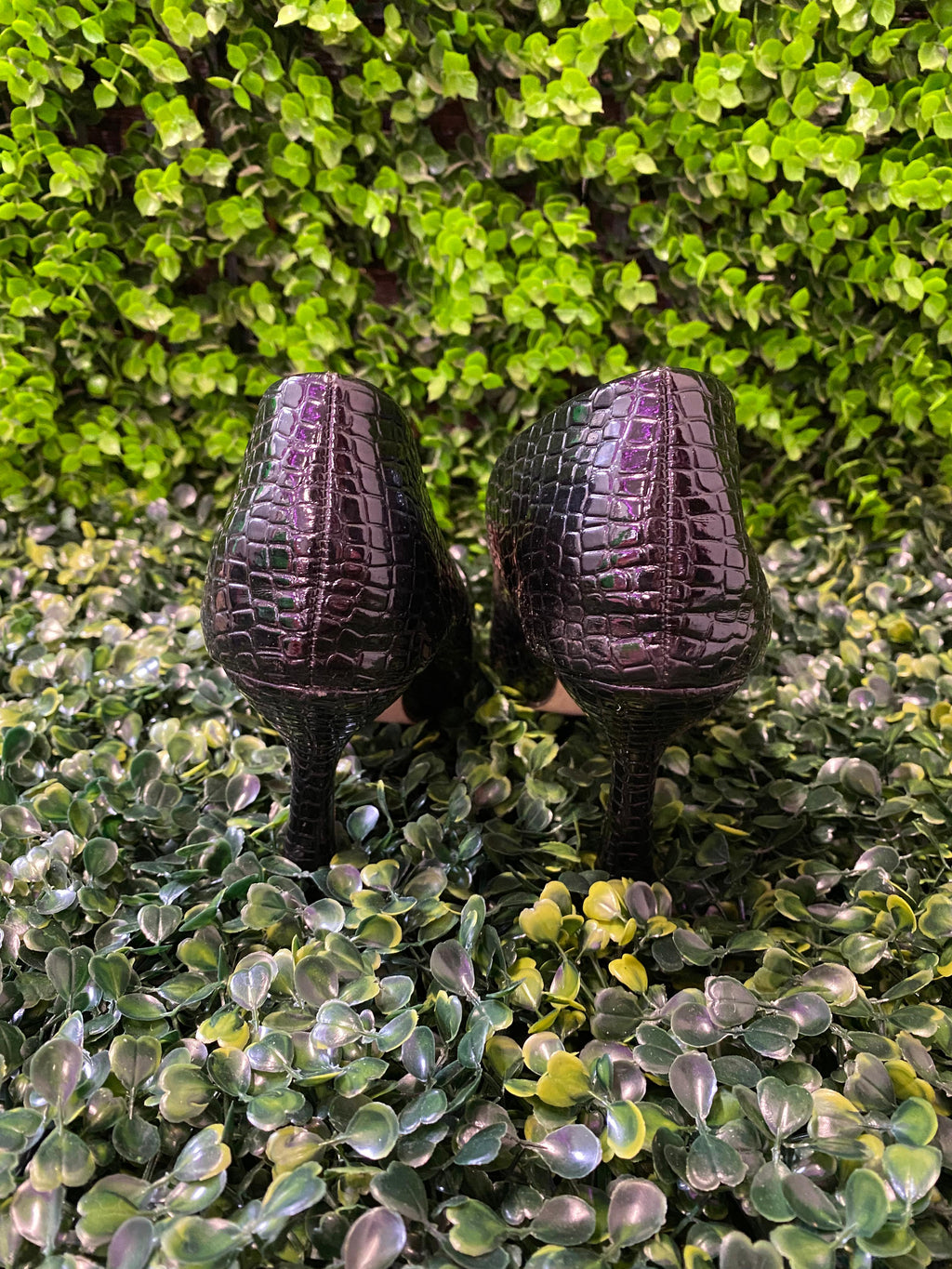 Black Croc-Effect Pointed Heels