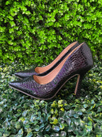 Black Croc-Effect Pointed Heels