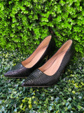 Black Croc-Effect Pointed Heels