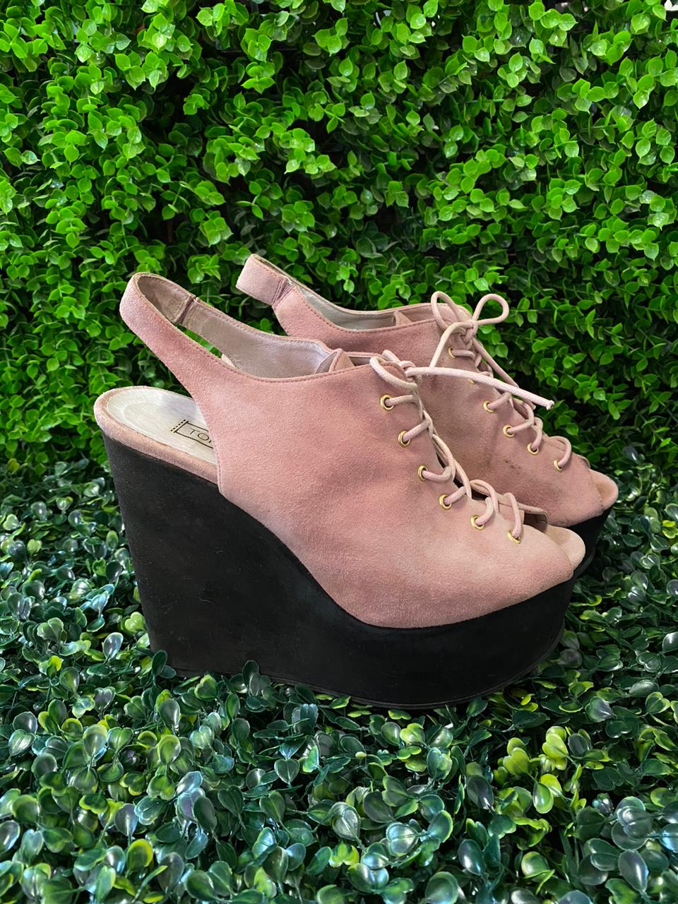 Topshop Blush Pink Lace-Up Platform Wedges