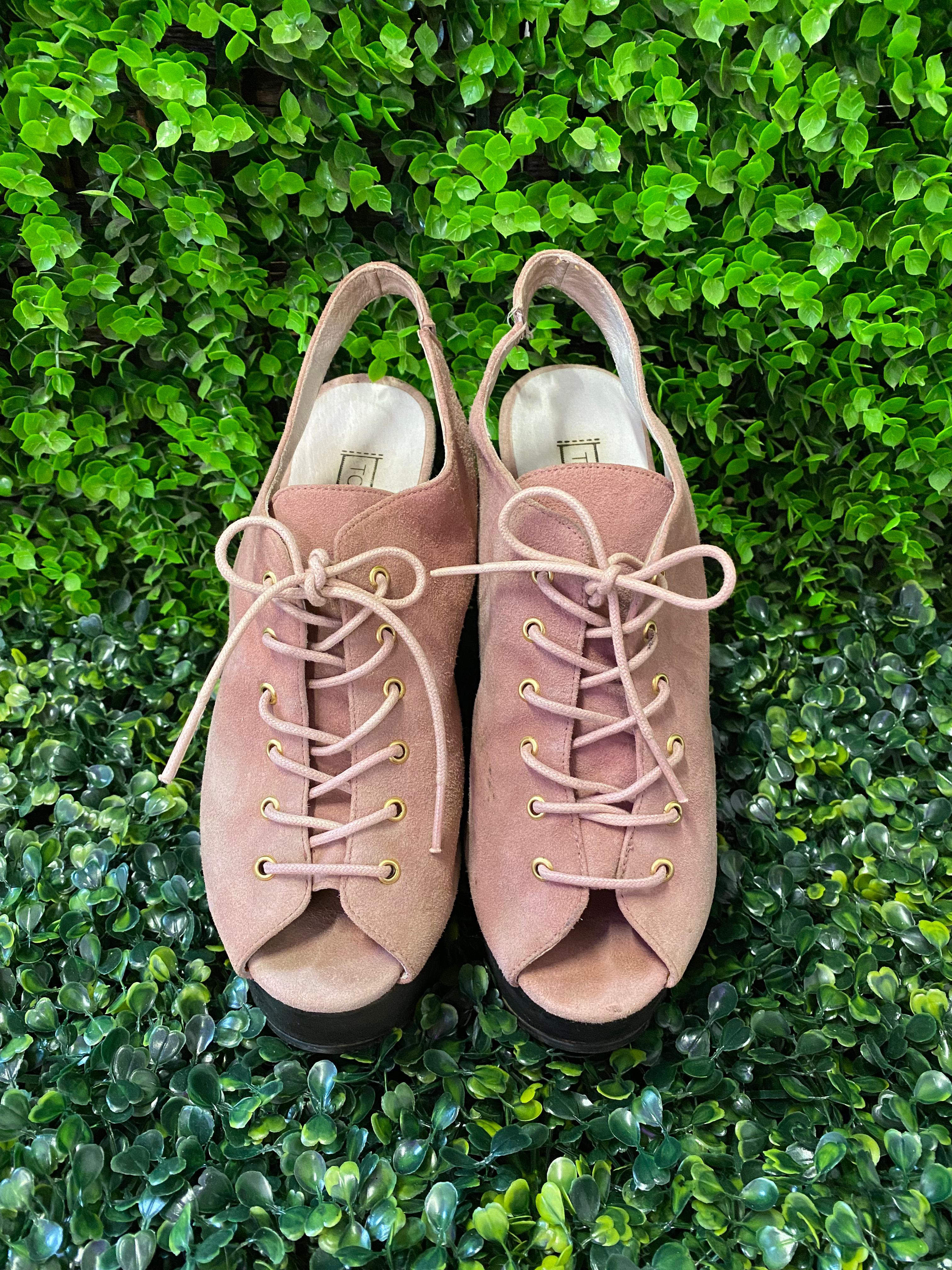 Topshop Blush Pink Lace-Up Platform Wedges