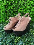 Topshop Blush Pink Lace-Up Platform Wedges