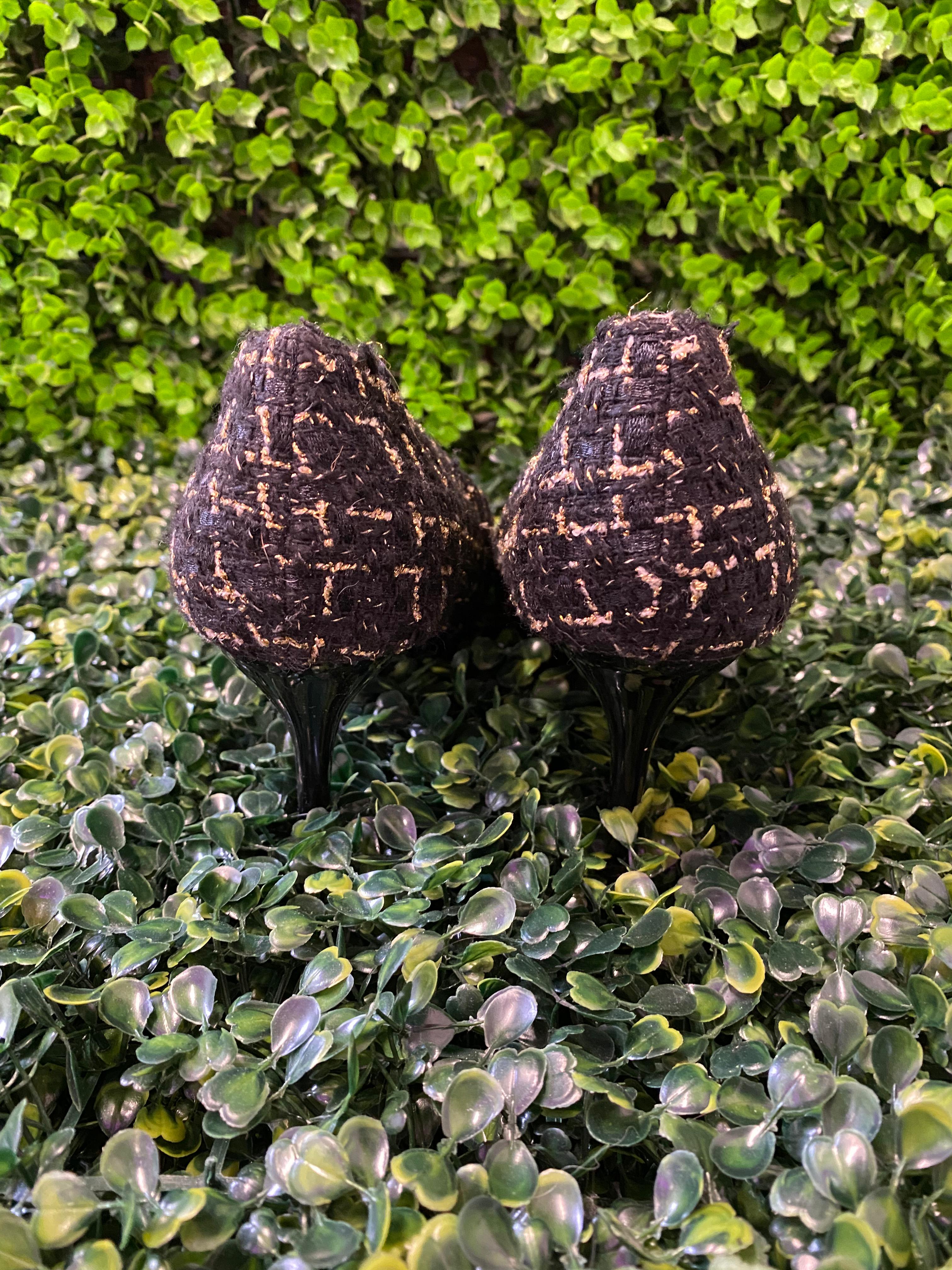 Miss L Black & Gold Tweed Pointed Heels