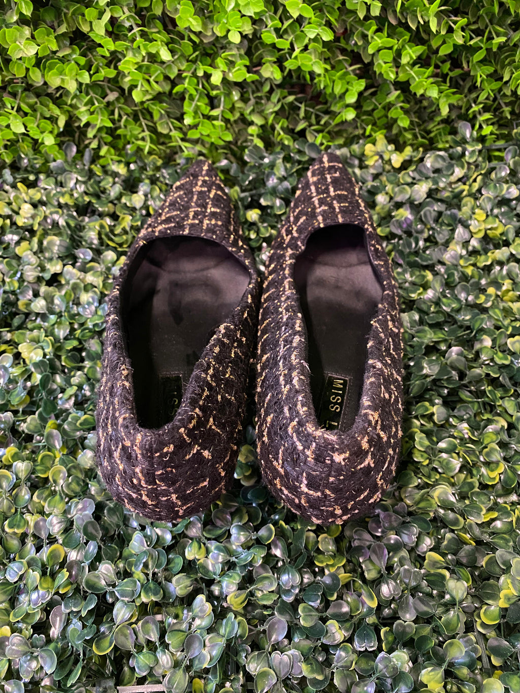 Miss L Black & Gold Tweed Pointed Heels