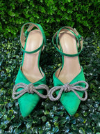 Miss Black Green Satin Bow Heels