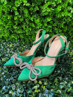 Miss Black Green Satin Bow Heels