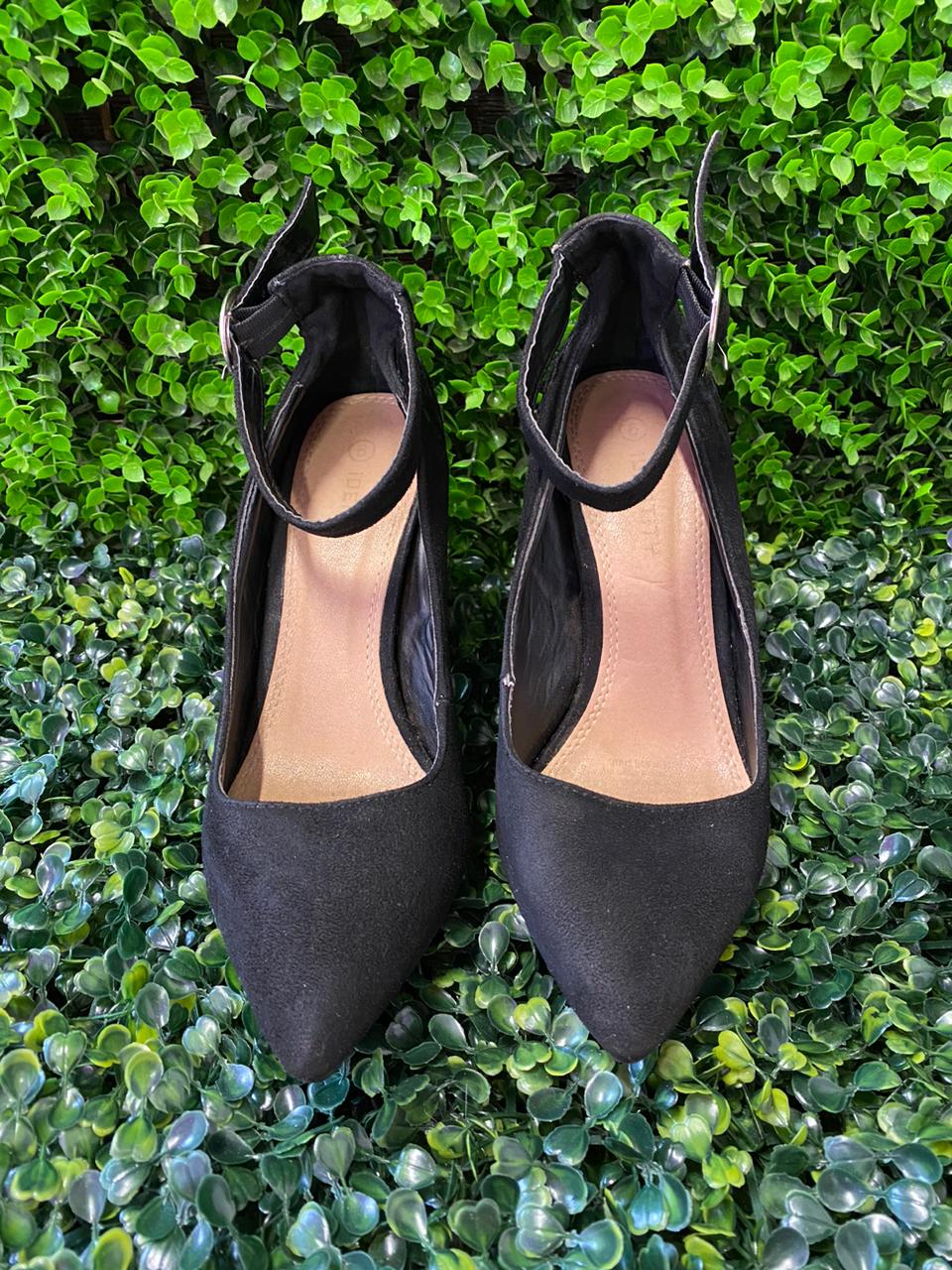 Black Pointed Ankle Strap Heels